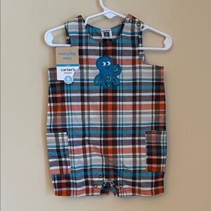 Carter's Multicolor Plaid Romper with‎ Octopus 6Month